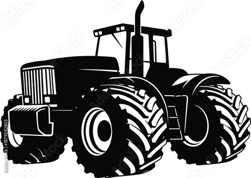 Modern farming tractor silhouette vector illustration isolated on white background
