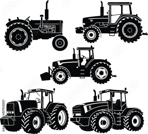 Modern farming tractor silhouette vector illustration isolated on white background