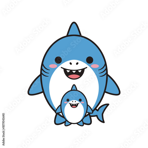 Cute Cartoon Shark Family Illustration