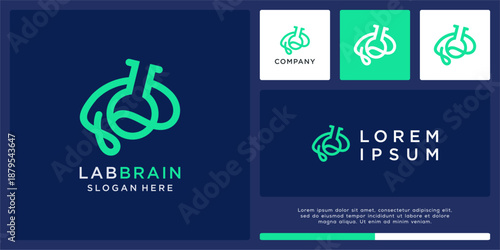 Lab brain logo design with abstract glass tube.