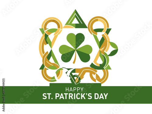 Abstract shamrock illustration with vibrant geometric patterns, celebrating Irish spirit and good fortune on a special day