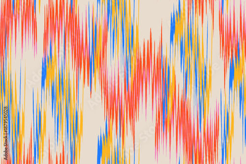 Seamless Ikat fabric pattern with tribal geometric patterns. Traditional abstract zigzag art on woven fabric. colorful tone background. Suitable for wallpaper, textile design, and digital backgrounds