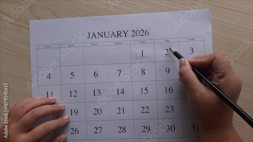 marking 2 January date on the calendar
