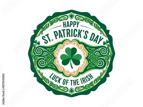 Vibrant St. Patrick's Day emblem with a shamrock and Celtic knot design, perfect for celebrating Irish culture and luck
