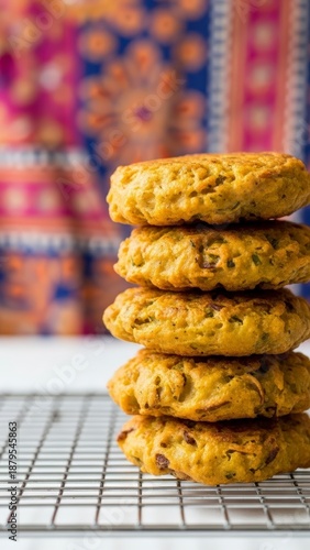 Stack of Homemade Oatmeal Cookies on Rack.