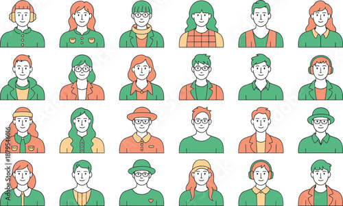 Diverse group of people with green and orange outfits and accessories