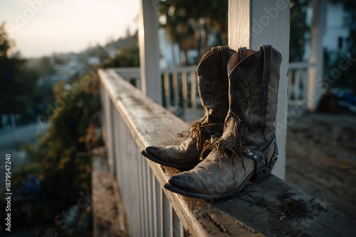 Old Cowboy Boots on a Railing