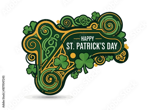 Vibrant Celtic inspired design celebrating St. Patrick's Day with shamrocks and intricate patterns, perfect for festive greetings and holiday decorations