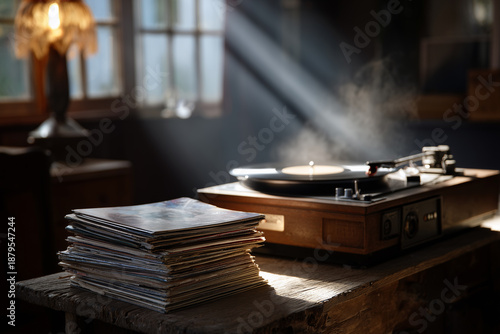 Vintage Vinyl Record Player Scene
