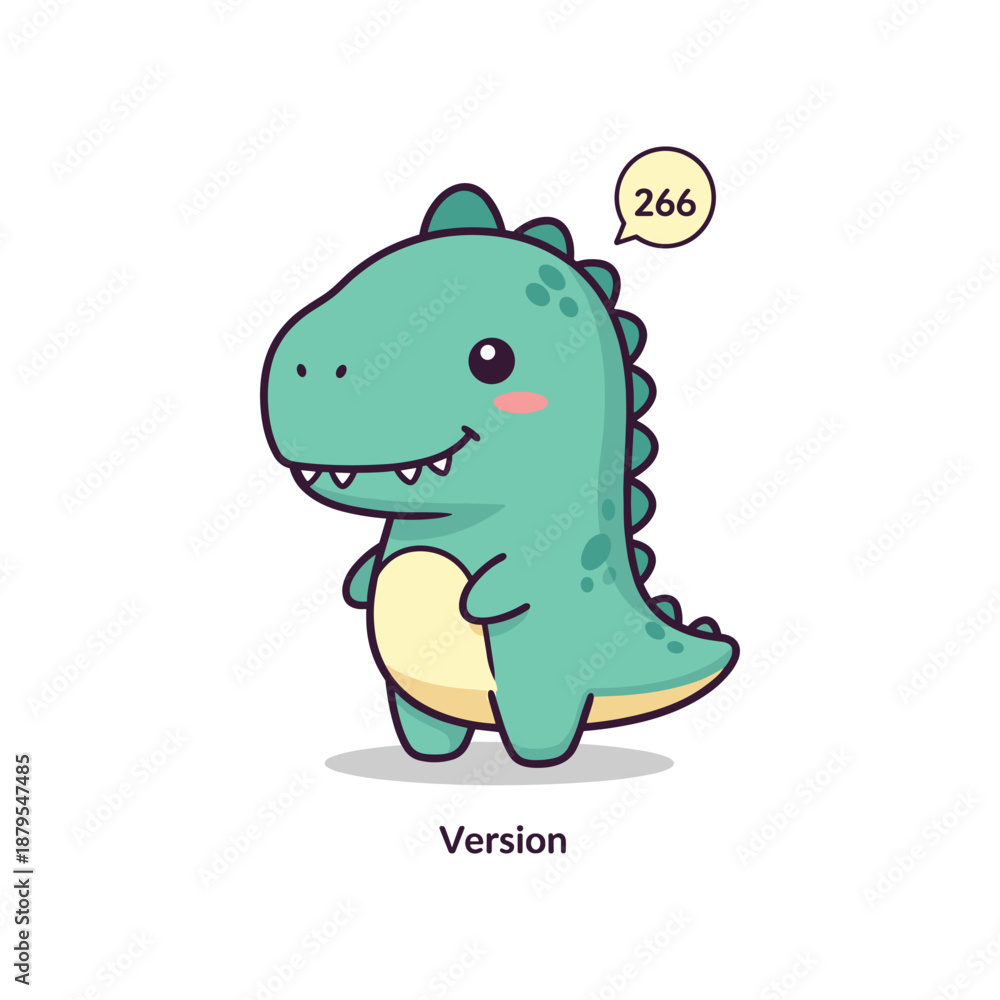 Obraz premium Cute Cartoon Dinosaur Illustration with Version Number