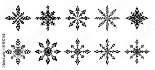 A set of native black and gray Indian amulet or throwing stars, star shapes for ethnic fabric ornament, vector illustration eps10.