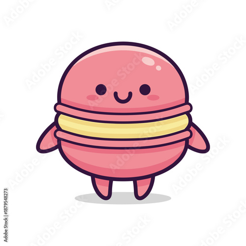 Adorable Pink Macaron Cartoon Character Illustration