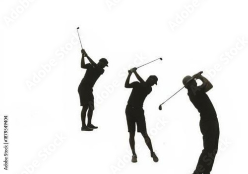 Silhouettes of golfers in various swings on white background Vector