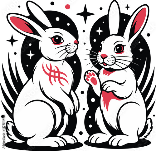 Rabbit sitting peacefully flat vector illustration