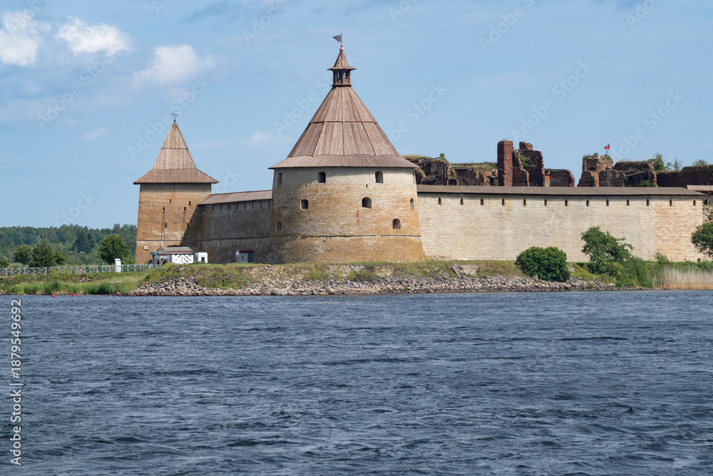 Fototapeta premium View of the ancient fortress Oreshek (Noteburg) on a sunny July day. Shlisselburg, Russia
