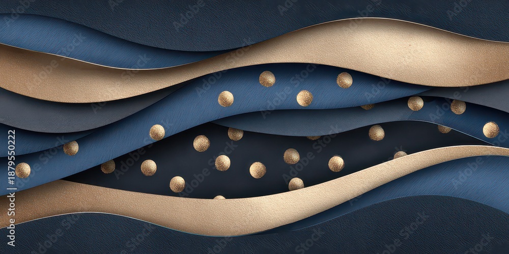 Obraz premium Abstract Layers of Gold and Navy Blue with Glittery Texture Backgrounds and Golden Spheres Decorative Design Pattern