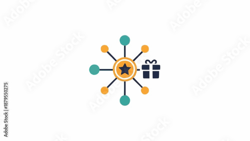Gift Icon with Network Connections Symbol.