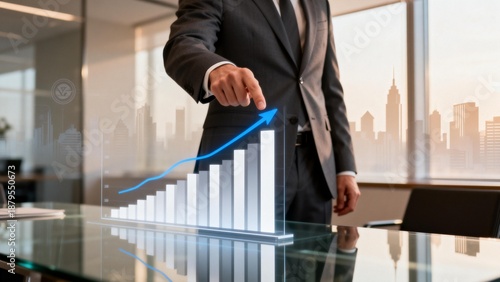 Businessman pointing at growth chart