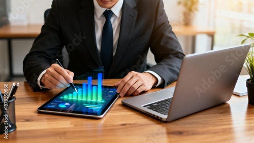 Businessman analyzing data on tablet
