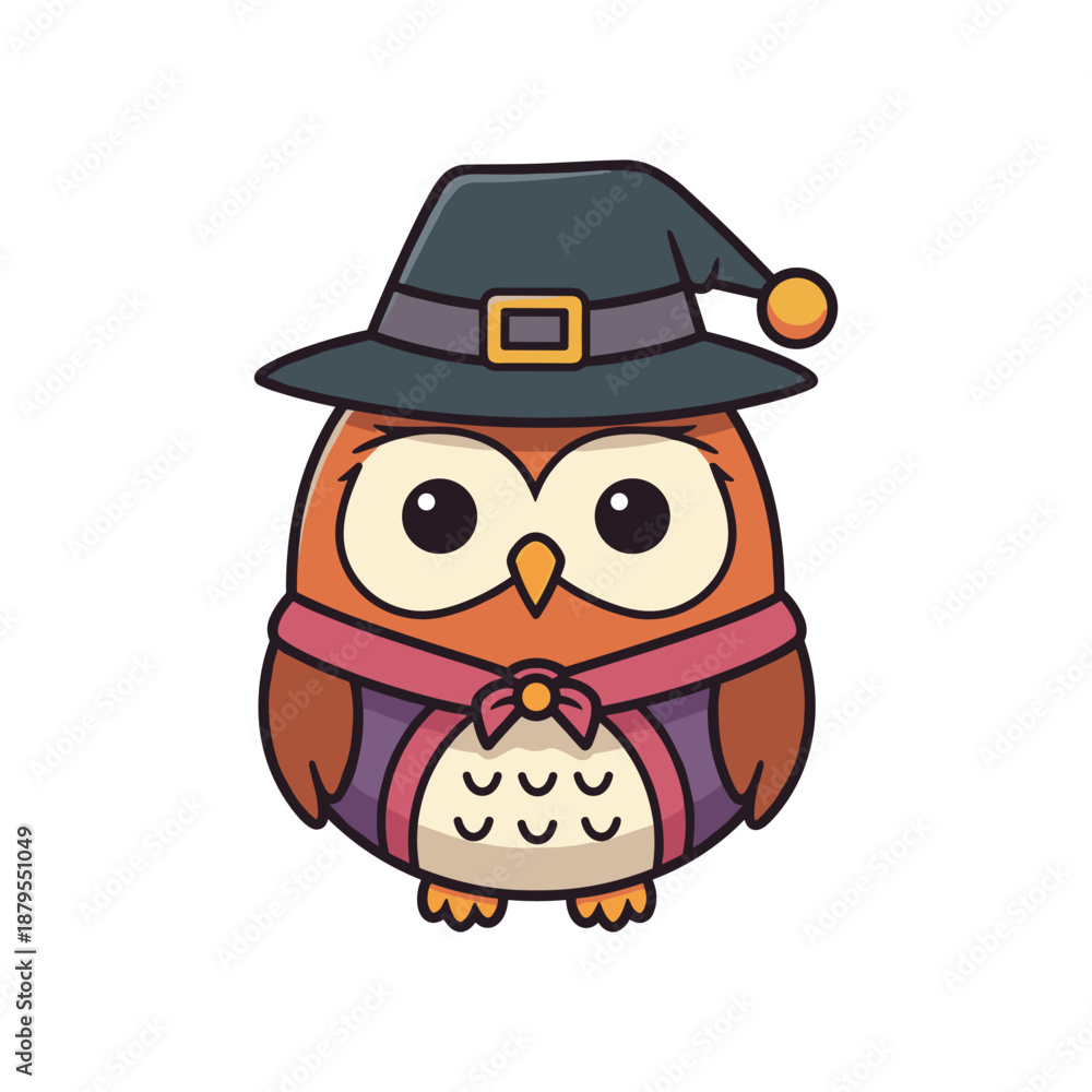 Fototapeta premium Cute Cartoon Owl in Witch Hat Illustration