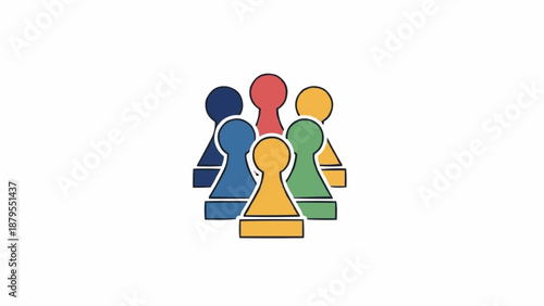 Colorful group of diverse pawns representing teamwork and community.
