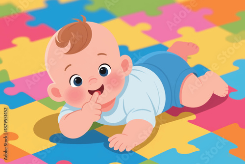 Illustration Of A Small Child Crawling While Sucking His Finger Vector Design Template