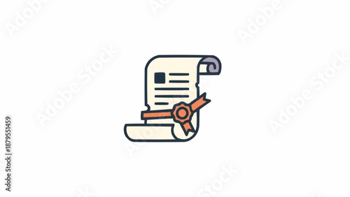 Illustrated Scroll with Seal Icon Representing Official Document.