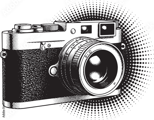 Vintage Film Camera Flat Design Vector Illustration with Halftone Texture