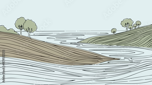 A winter landscape featuring snow and trees by a frozen lake is captured through a textured print of stacked magazines and office documents in this media publication