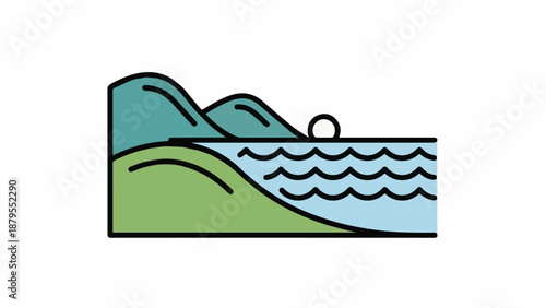 Vector illustration of a shopping bag and abstract blue wave background set with ocean travel and summer business design elements