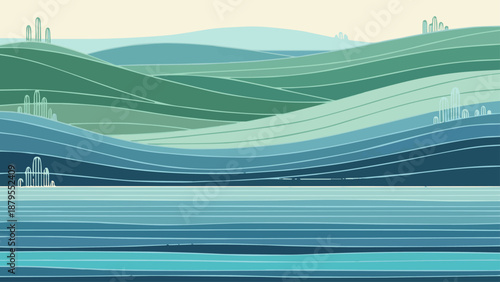 A digital art wallpaper featuring a vector illustration of a ship and lighthouse on blue sea waves with smooth lines and texture