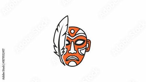 Tribal Mask with Feather Logo Design Illustration.