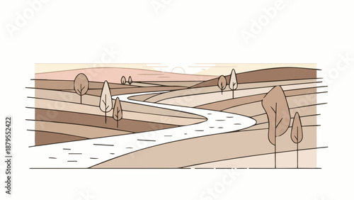 A professional vector illustration of a car driving on a wooden road design featuring construction tools and building plan drawings for a business