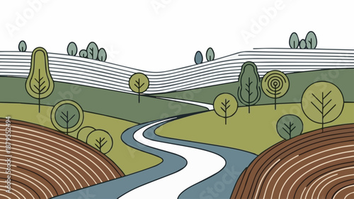 A 3d design of a successful country landscape featuring a farm house and agriculture field with a target circle and arrow symbolizing business growth in a green grass park