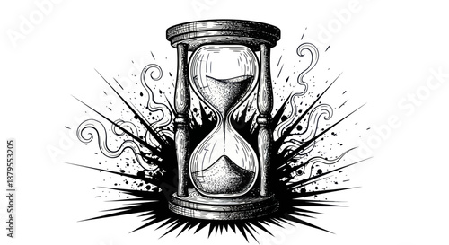 Dynamic hourglass with falling sand, representing the concept of time passing.