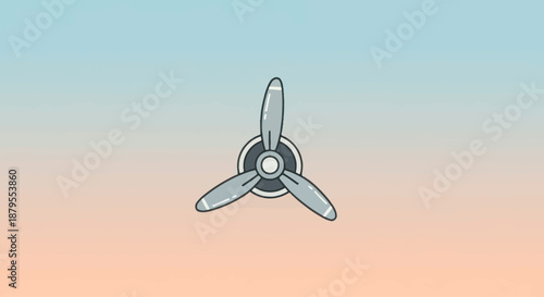 Simple Cartoon Airplane Propeller on Pastel Sky Background Illustration