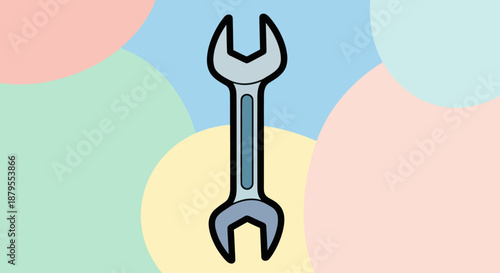 A simple and colorful cartoon wrench illustration.