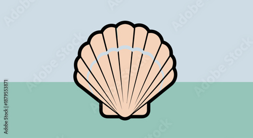 Stylized scallop shell illustration on a pastel background.