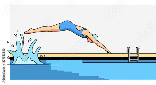 Swimmer diving into the swimming pool with a dynamic splash.
