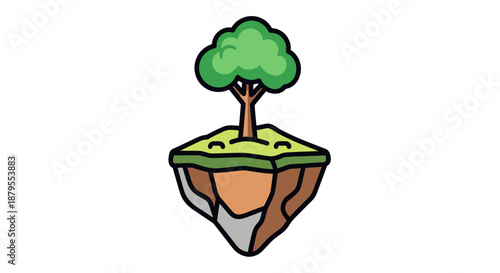 Whimsical cartoon tree on a floating island illustration.
