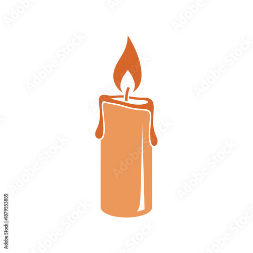 Simple graphic illustration of a burning candle with a warm flame.