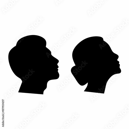 Silhouettes of a man and a woman on a white background. A profile or avatar concept for an unknown or anonymous individual. Vector illustration.