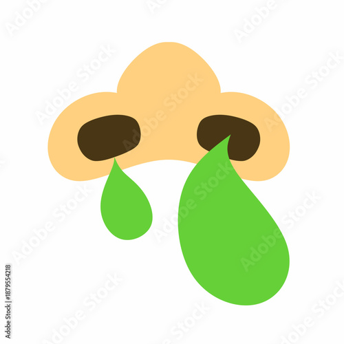 Vector illustration of flu with mucus coming out of nostrils on a white background. Concept of flu, sneezing.