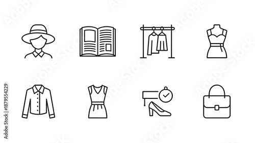 Clothing Store and Retail Line Icons Vector Set