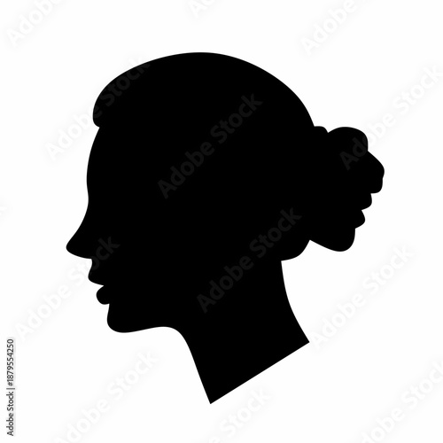 Silhouette of a woman's head viewed from the side against a white background. A profile or avatar concept for an unknown or anonymous individual. Vector illustration.