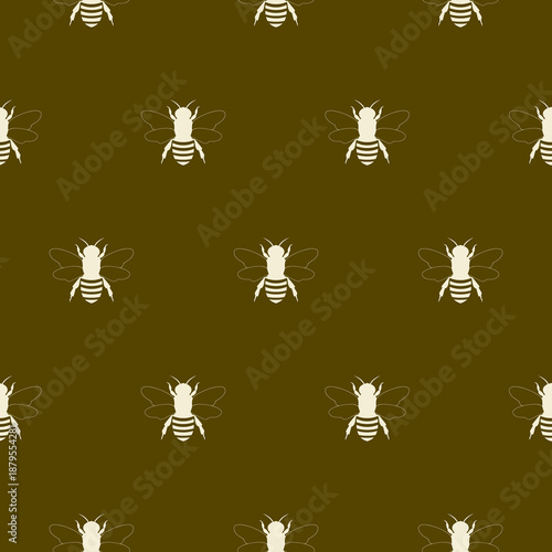 Honey bee silhouette seamless pattern isolated on color background
