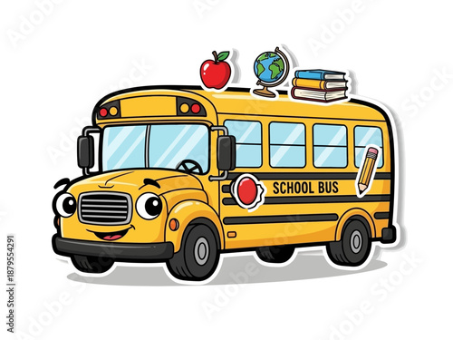 Yellow cartoon school bus vehicle.