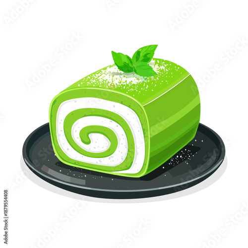 抹茶ロールケーキのベクターイラスト　和風スイーツの素材