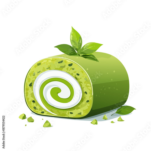 抹茶ロールケーキのベクターイラスト　和風スイーツの素材