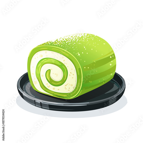 抹茶ロールケーキのベクターイラスト　和風スイーツの素材